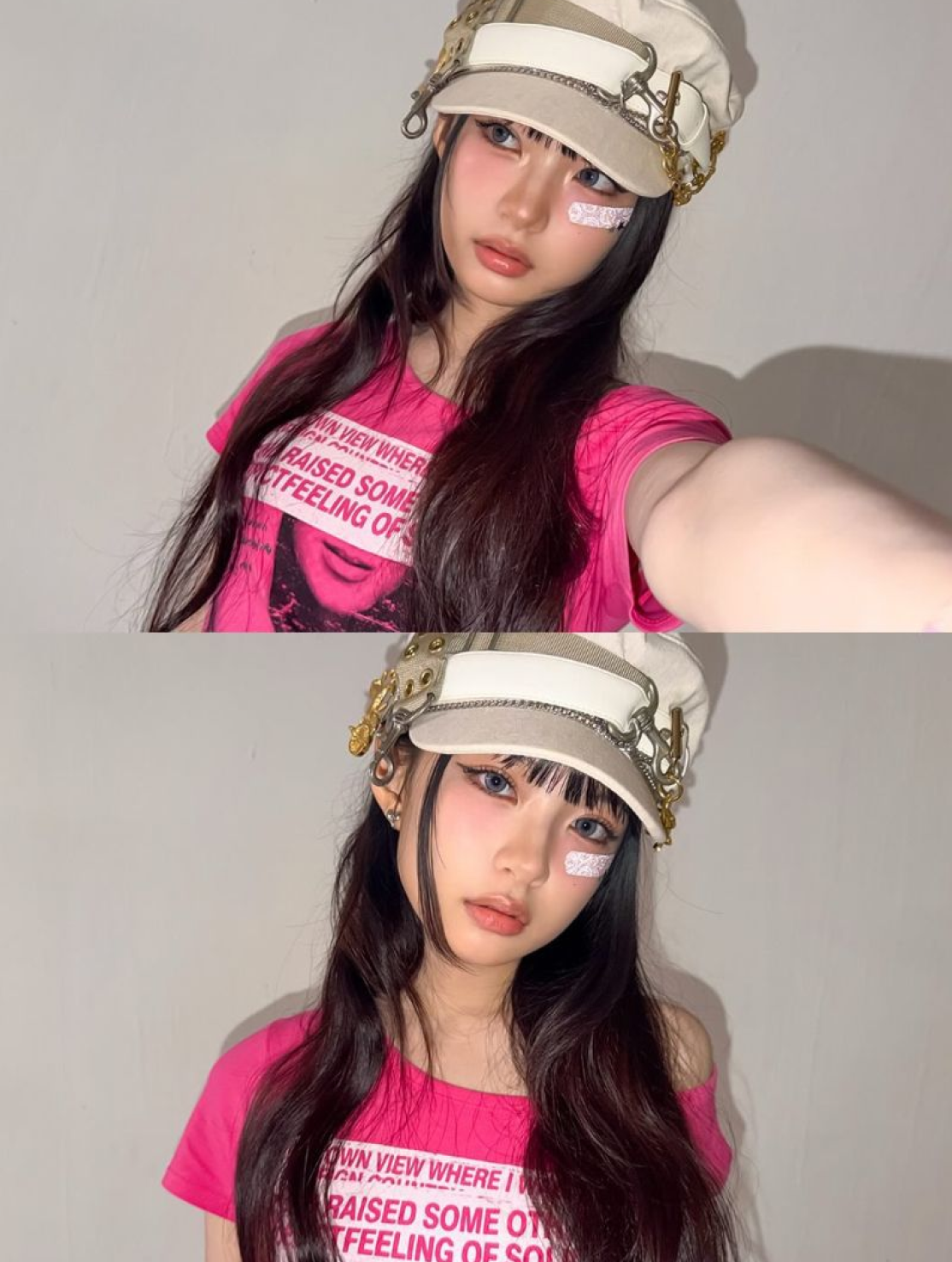 (W) Diesel T-Angie Peekaboo Logo T-Shirt Hot Pink, Vans Skate Half Cab Hot Pink Black 착용 스타일 - 4