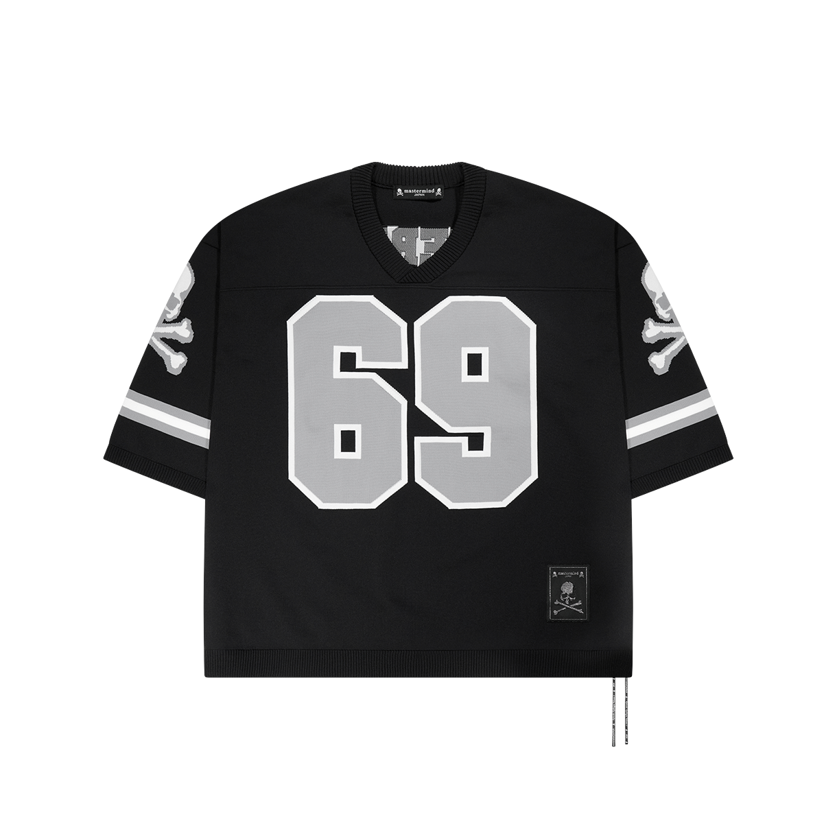 마스터마인드 풋볼 스웨터 브이넥 하프 슬리브 티 블랙 - 26SS(Mastermind Football Sweater V Neck Half Sleeve Tee Black - 26SS)