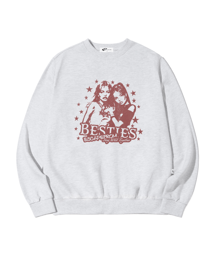 이스케이프프롬 베스티 ESCF 프린트 맨투맨 화이트멜란지(Escapefrom Bestie ESCF Print Sweatshirt)