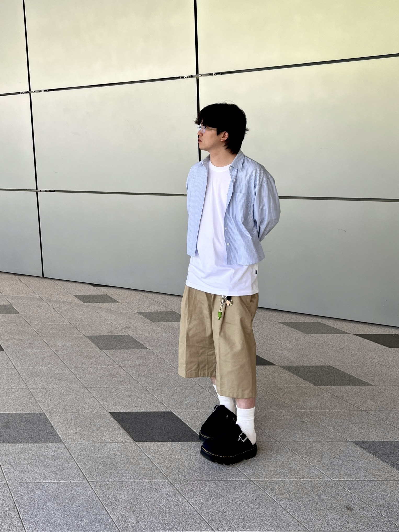 Dr. Martens Zebzag Suede Slingback Platform Mule Black - 24FW, (W) Uniqlo x JW Anderson Oxford Boxy Shirt Stripe Light Blue - KR 착용 스타일 - 1