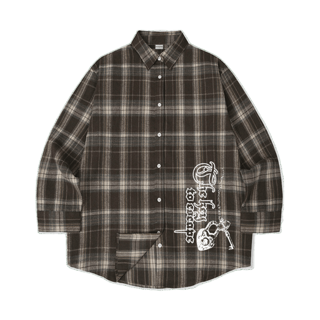 이스케이프프롬 더키 ESCF 프린트 오버핏 체크 셔츠 브라운(Escapefrom The Key ESCF Print Overfit Check Shirt)