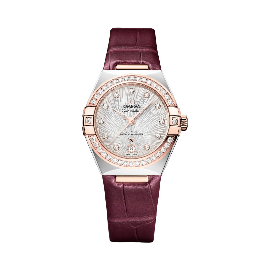 13128292052001 (W) Omega Constellation Automatic Co Axial Master Chronometer 29mm Steel Sedna Gold Alligator Silver Diamond (Transparent Caseback Ver.)