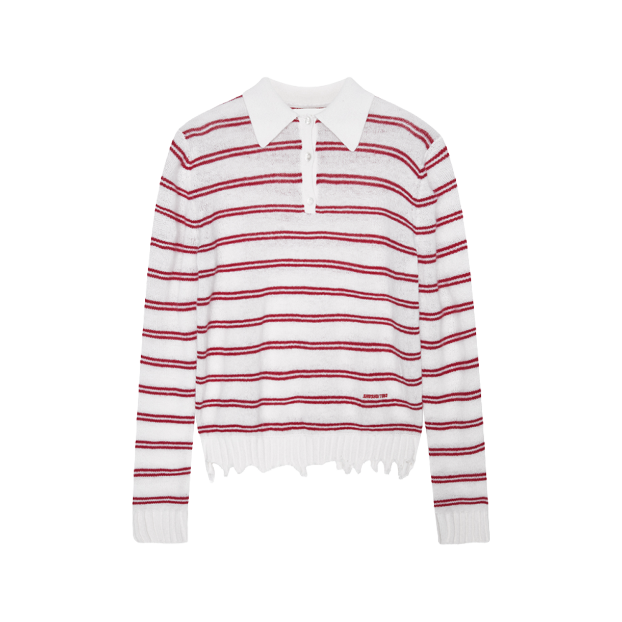 KW6BKNPSH15RD Shushu/Tong Women Striped Long Sleeve Knit Polo Red Stripe - 26SS