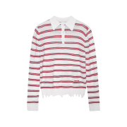 Shushu/Tong Women Striped Long Sleeve Knit Polo Red Stripe - 26SS