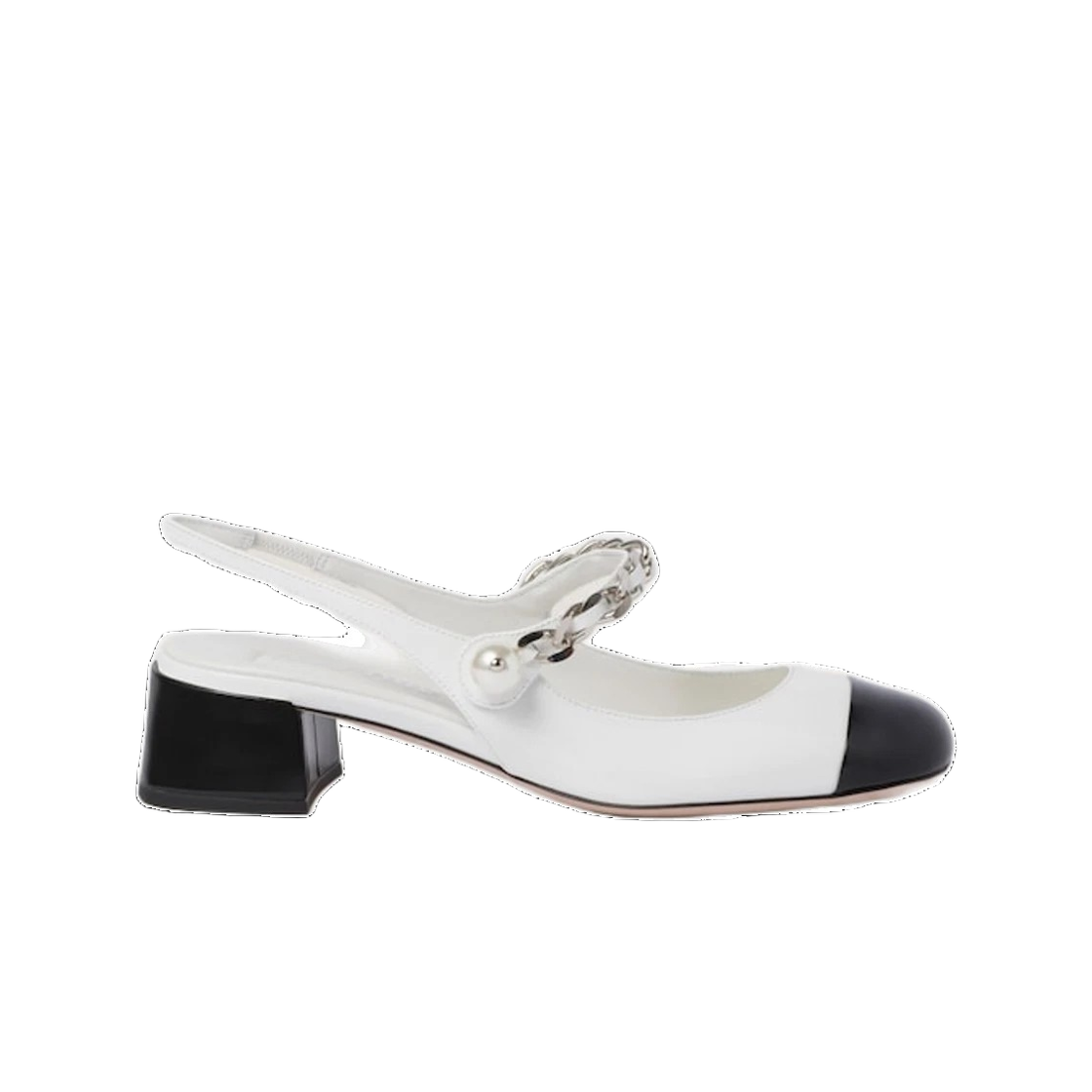 5I045E 06E F0964 F 035 [15% 쿠폰] (W) Miu Miu Two-Tone Patent Leather Slingback Pumps White Black