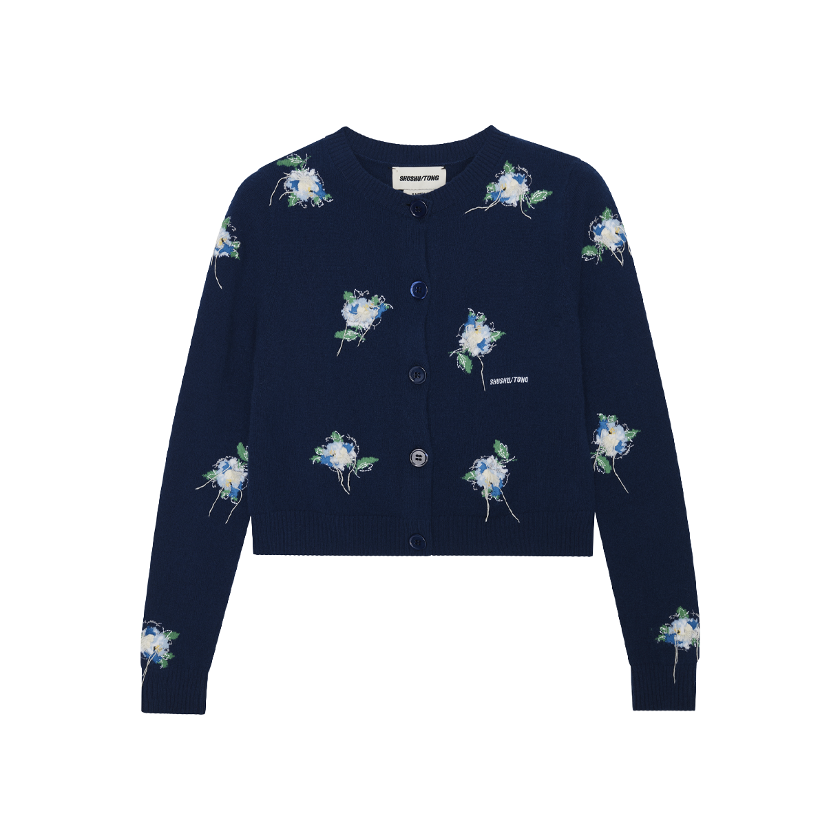 슈슈통 우먼 스레드워크 니트 가디건 네이비 블루 - 26SS(Shushu/Tong Women Threadwork Knit Cardigan Navy Blue - 26SS)