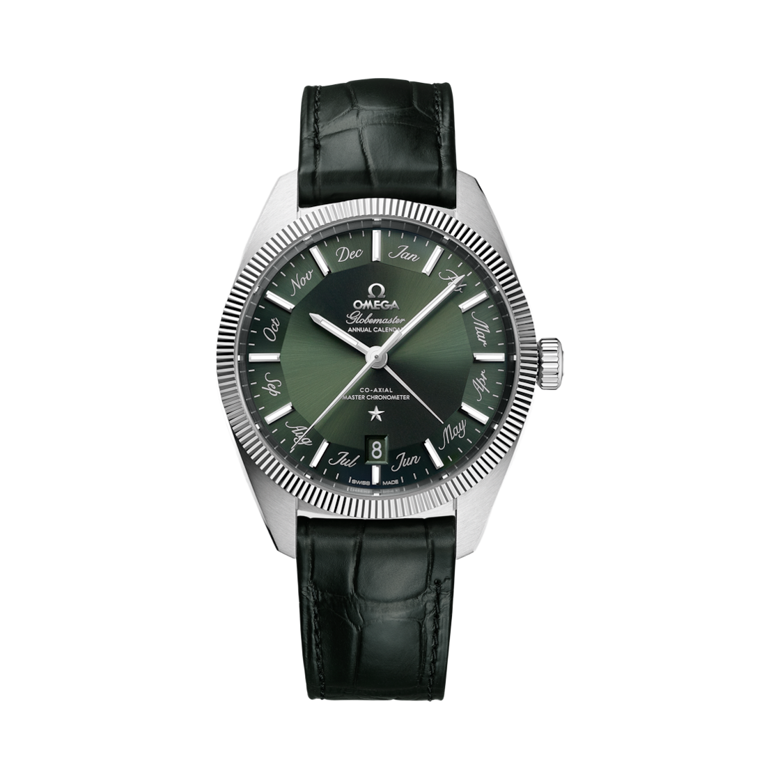 13033412210001 Omega Constellation Globemaster Automatic Co Axial Master Chronometer 41mm Steel Leather Strap Green (Transparent Caseback Ver.)