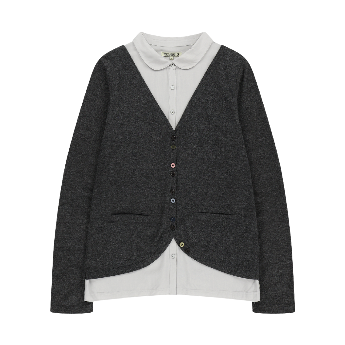 코이세이오 레이어드 셔츠 가디건 다크 그레이(COYSEIO Layered Shirt Cardigan Dark Grey)