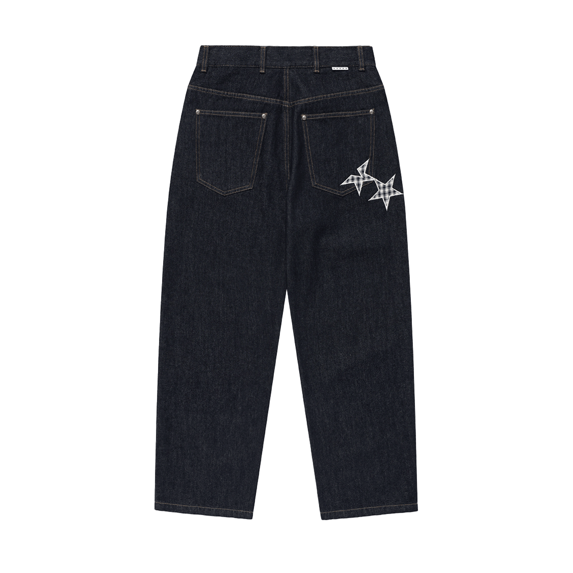 CV2GSFD111ABL CAVISH Check Applique Denim Pants Blue