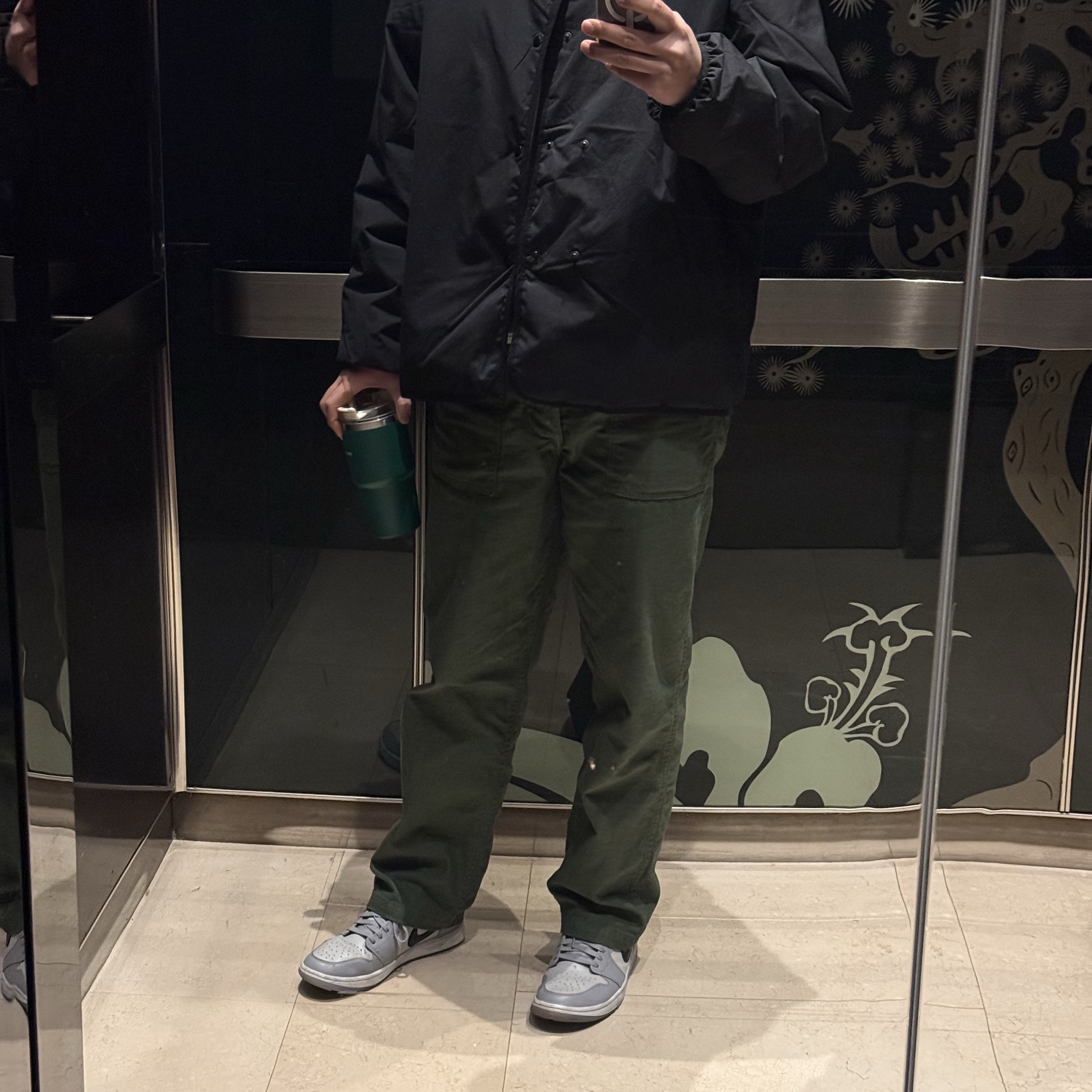 Orslow 5002 US Army Fatigue Pants Green, Nanamica Reversible Down Cardigan Black 착용 스타일