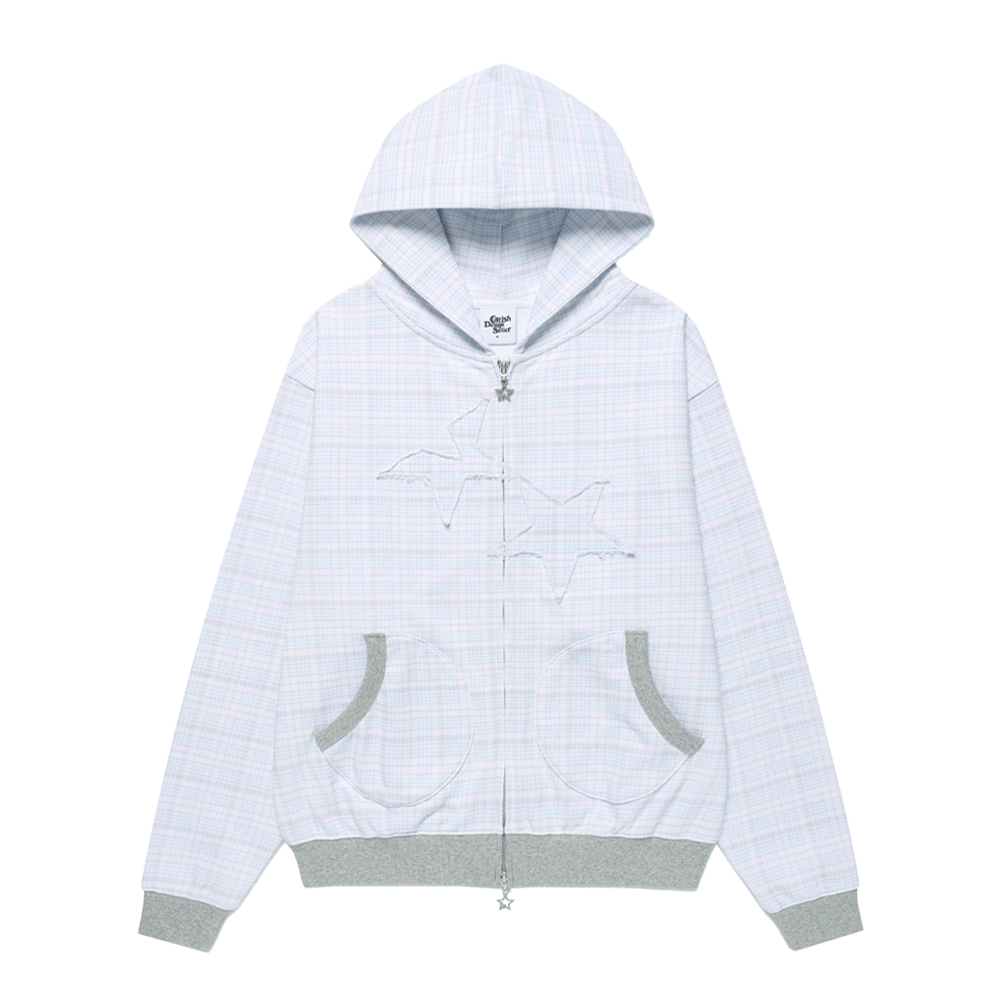 카비시 트윈 스타 체크 집업 후디 블루(CAVISH Twin Star Check Zip Up Hoodie Blue)