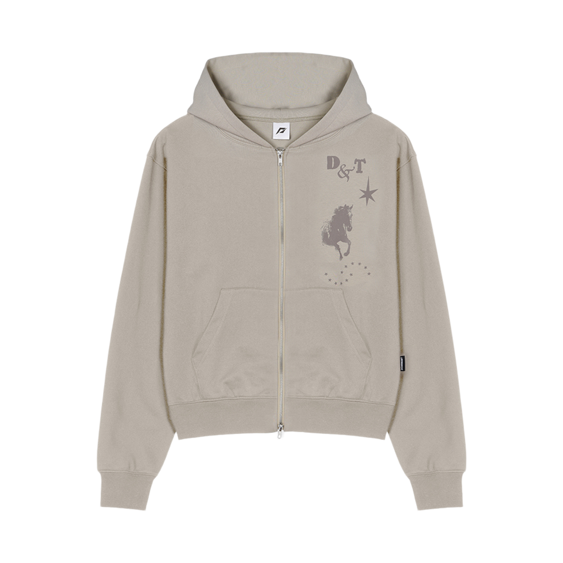 도미넌트 미드나잇 홀스 그래픽 후드 집업 베이지(Dominant Midnight Horse Graphic Hoodie Zip-Up Beige)