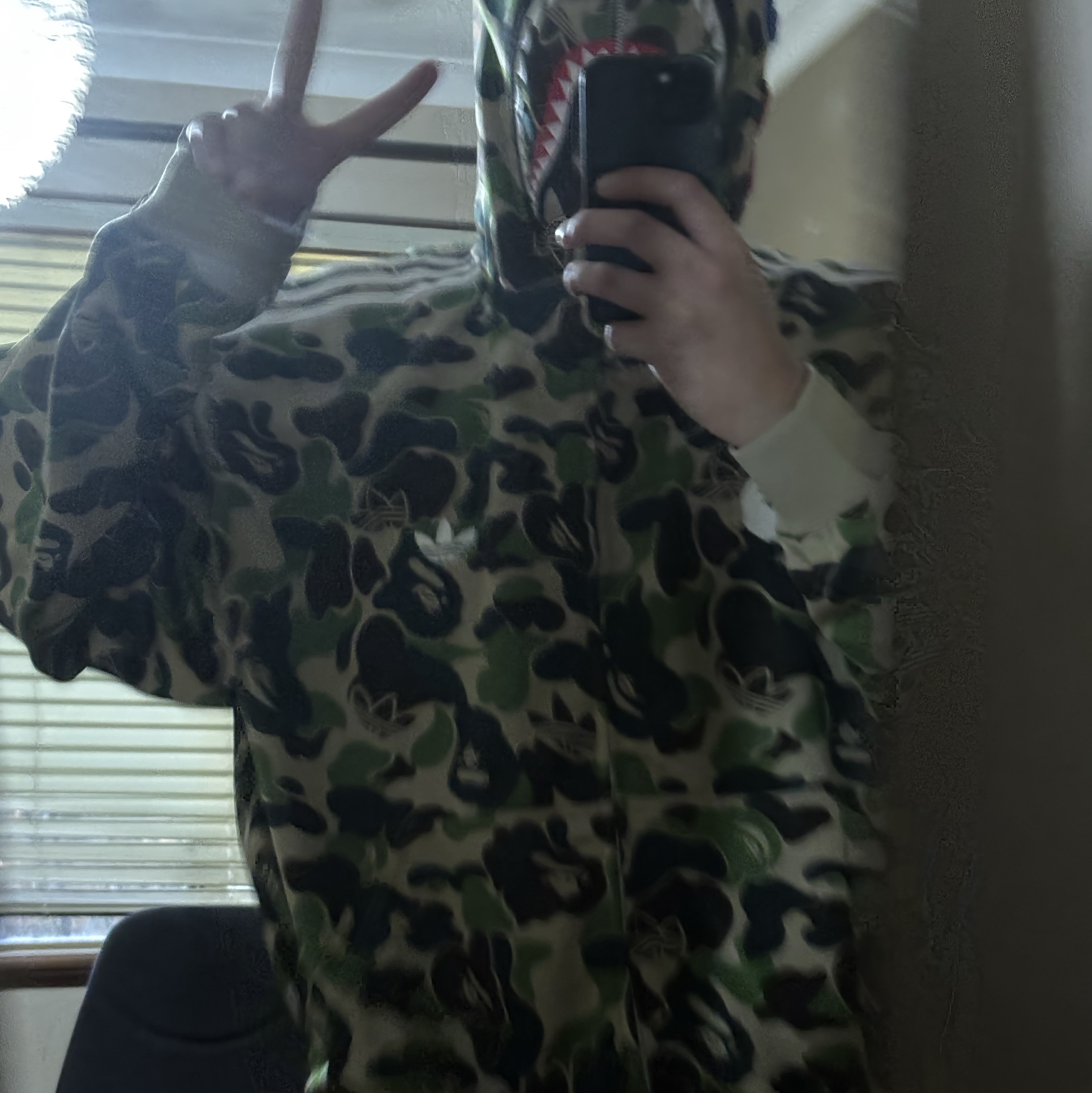 Adidas x BAPE Shark Track Hoodie Jacket Crew Green - KR Sizing 착용 스타일 - 2