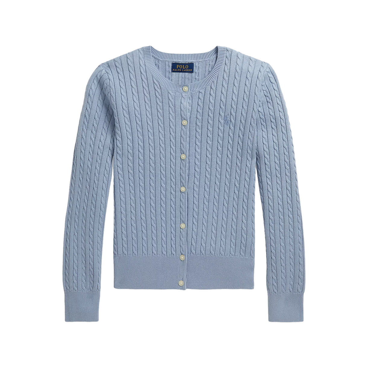 KW6BKNCRL79SB Polo Ralph Lauren Children Mini Cable Cotton Cardigan Chambray Blue - 26SS
