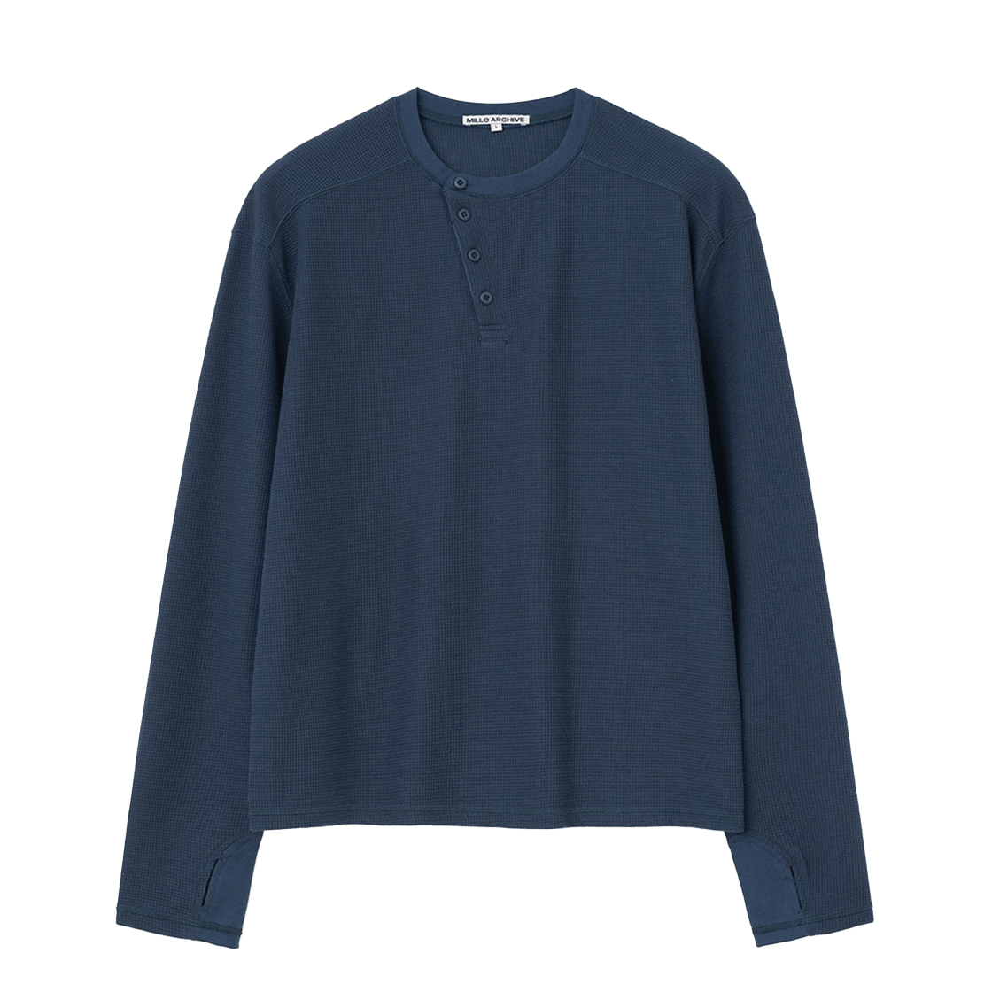 밀로 아카이브 딥 와플 헨리넥 스모크 블루(Millo Archive Dip Waffle Henley Neck Smoke Blue)