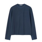 Millo Archive Dip Waffle Henley Neck Smoke Blue