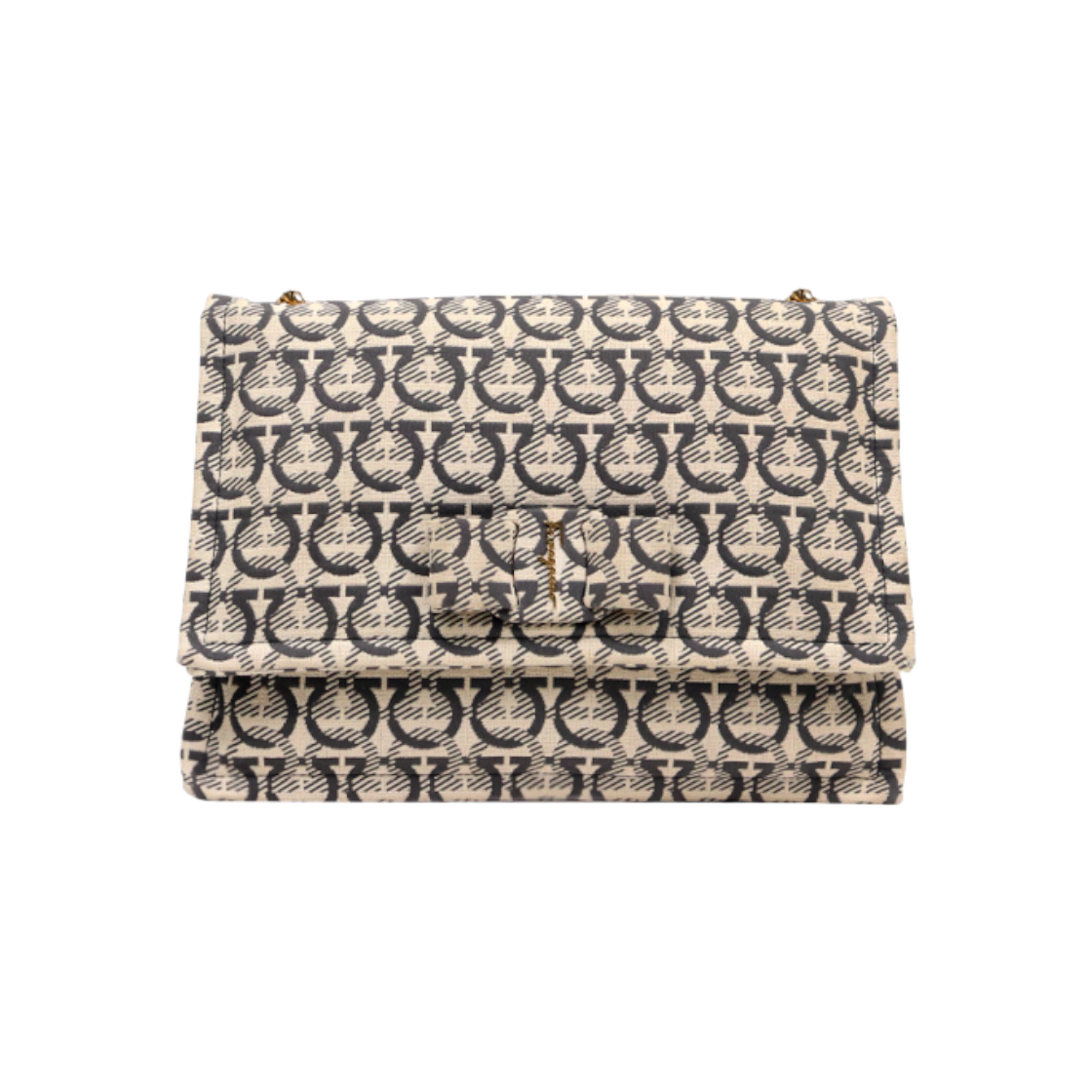 ITFI2CHRBAD2 Salvatore Ferragamo Black Gancini Pattern Canvas Shoulder Bag A-A49187