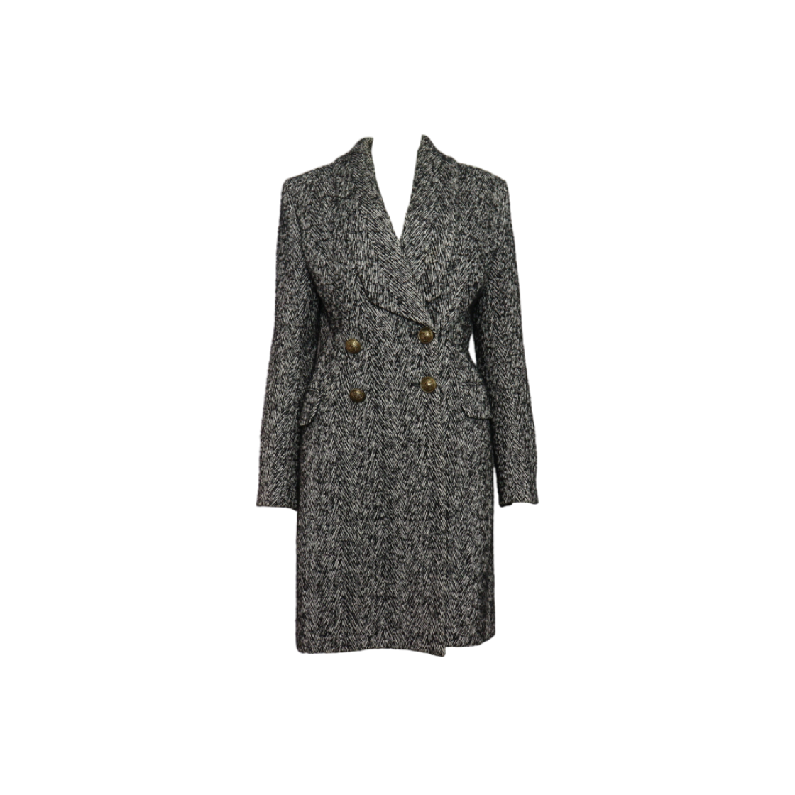 IT4ETCW5E377 Balmain UF19571 Black and White Two-Tone Wool Long Coat Double Jacket