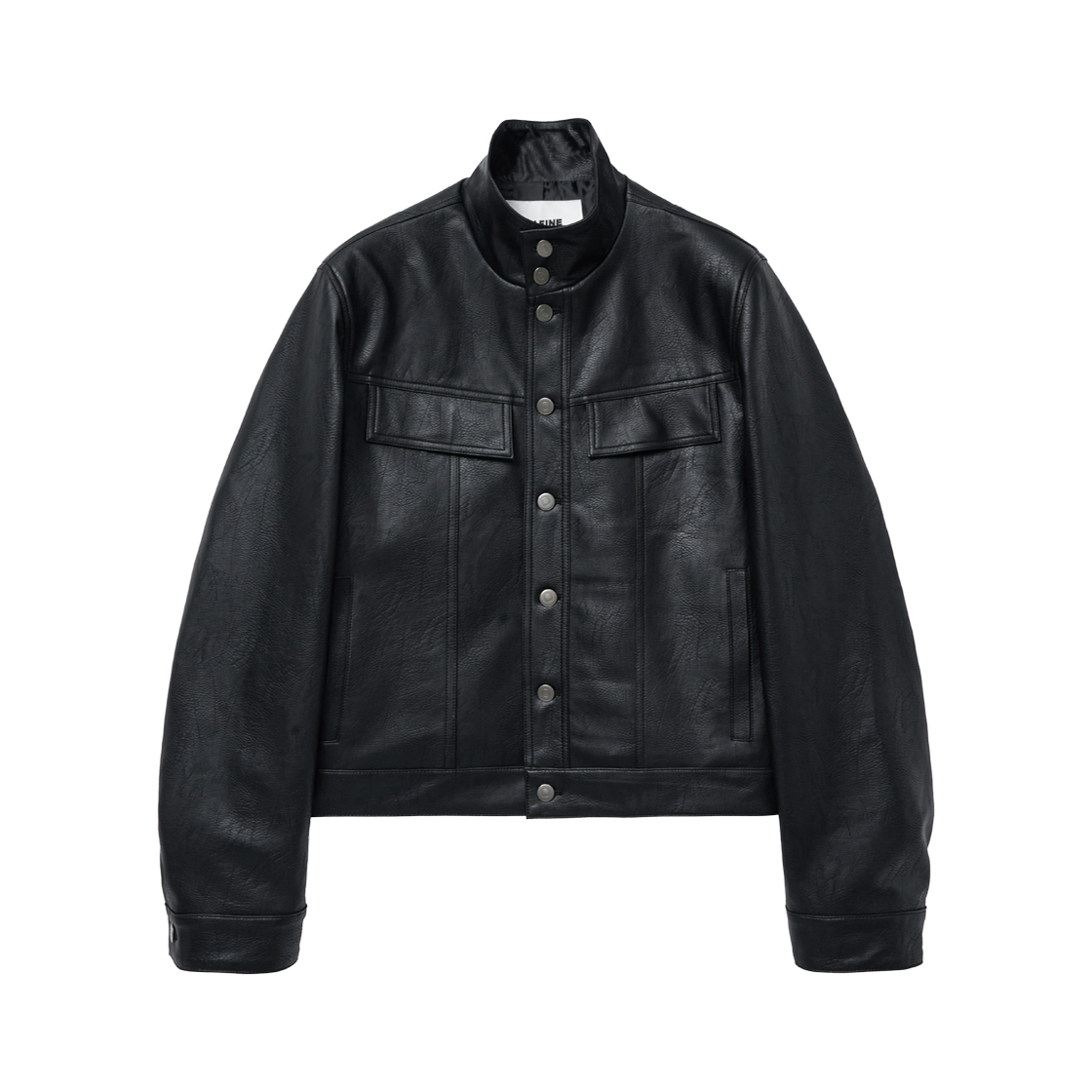 알렌느 포우 레더 하이넥 트러커 블랙(Haleine Faux Leather High Neck Trucker Black (XJ116))