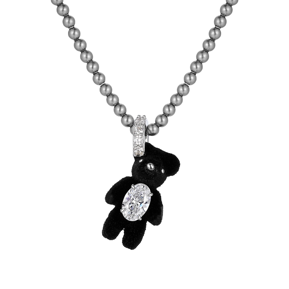 위민 미니 플록 베어 펄 네클리스 블랙 - 26SS(Yvmin Mini Flocked Bear Pearl Necklace Black - 26SS)