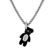 Yvmin Mini Flocked Bear Pearl Necklace Black - 26SS