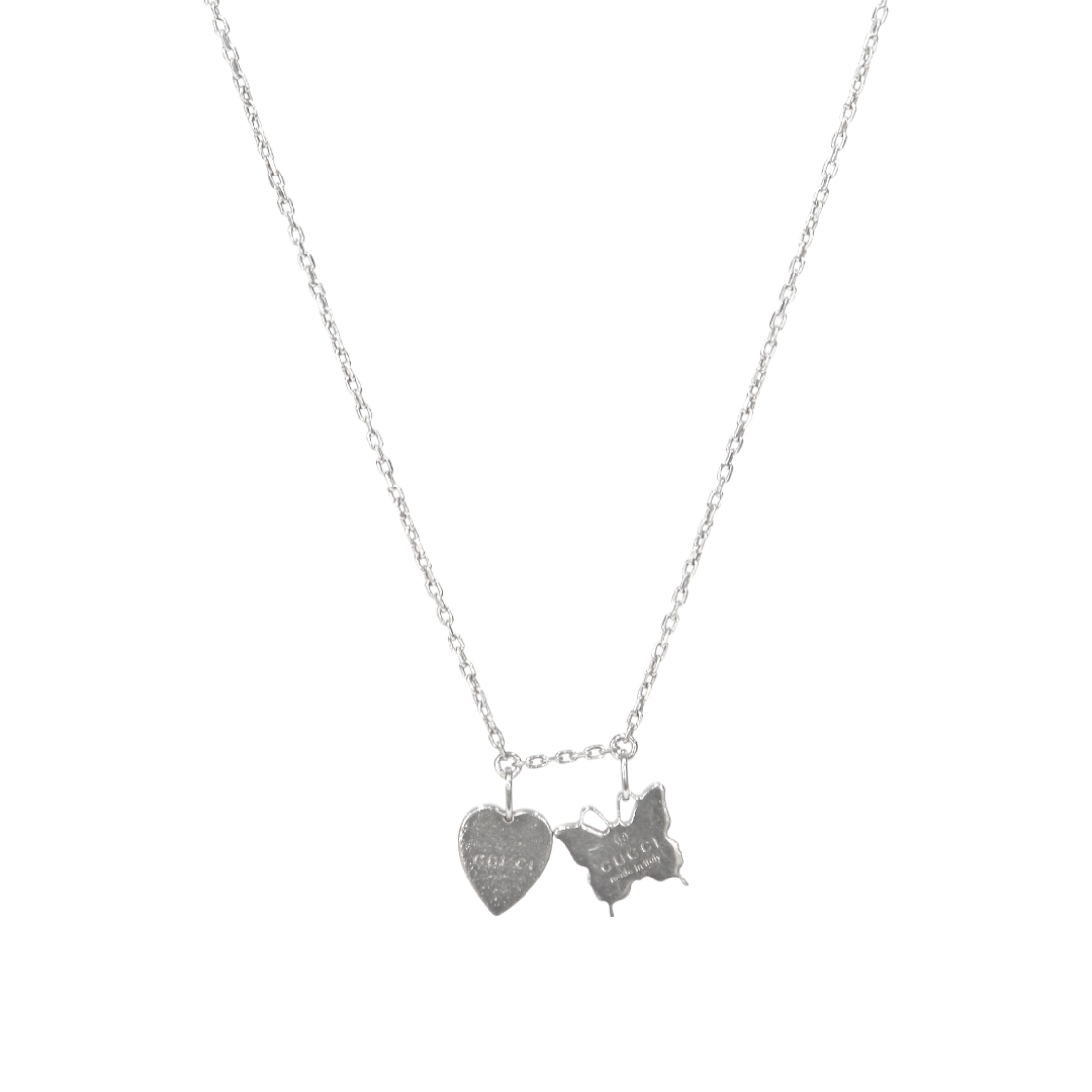 IT8CPSP34JRO Gucci Heart Butterfly Silver Necklace C-B48636