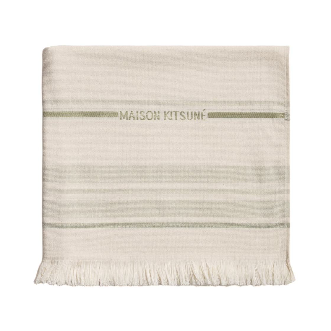 QU06203OF0020-0500 Maison Kitsune Striped Towel Clay Pelican Dust Green