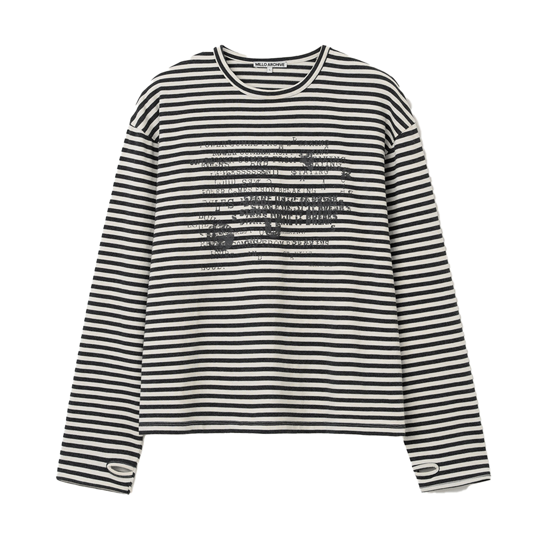 ML749GRA Millo Archive Glitched Text Stripe Long Sleeve Gray