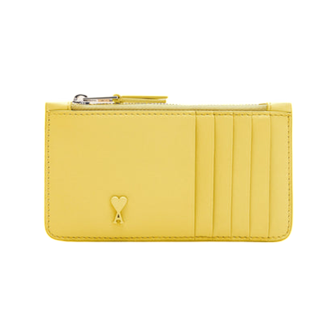 아미 옐로우 카우하이드 레더 아미 드 하트 지퍼 카드 홀더 옐로우 파스텔(AMI Yellow Cowhide Leather Ami De Coeur Zipped Card Holder Yellow Pastel)