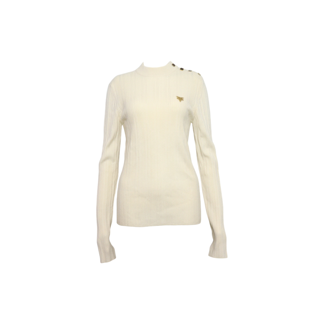 ITHK5TE42IPU Louis Vuitton Beige Gold Button Epaulet Detail Logo Knit T-Shirt