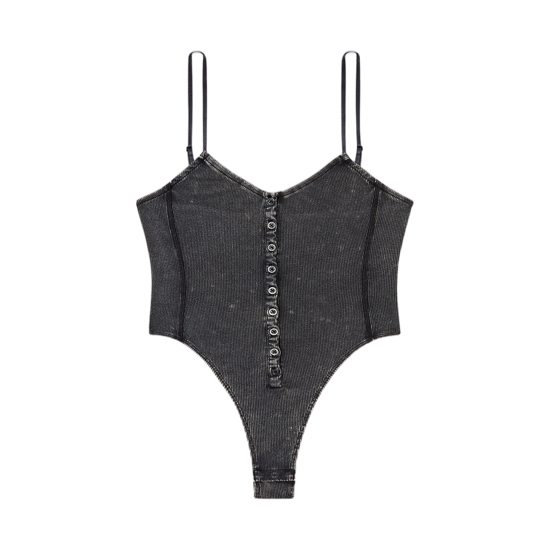 (W) 디젤 T-레이 텅 바디수트 인 마블드 리브드 저지 다크 그레이((W) Diesel T-Ley Thong Bodysuit In Marbled Ribbed Jersey Dark Grey) - 1