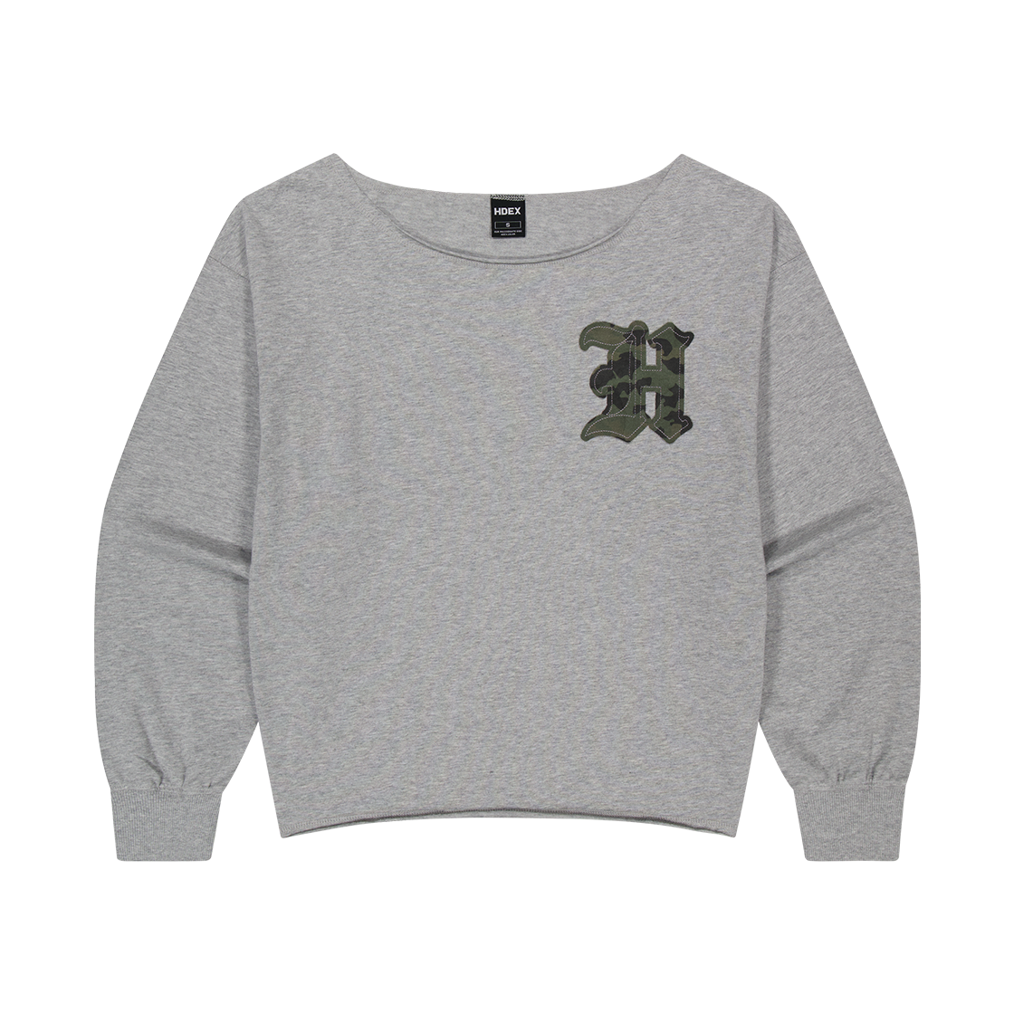 H3AM1WLTL05MGY HDEX Camo Off-Shoulder Sweatshirt Melange Gray