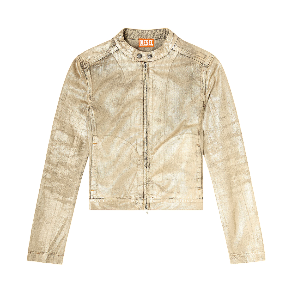 (W) 디젤 딜레_루나 자켓 모토 자켓 인 디스트레스드 메탈릭 데님 골드((W) Diesel Dile_luna Jacket Moto Jacket In Distressed Metallic Denim Gold) - 1