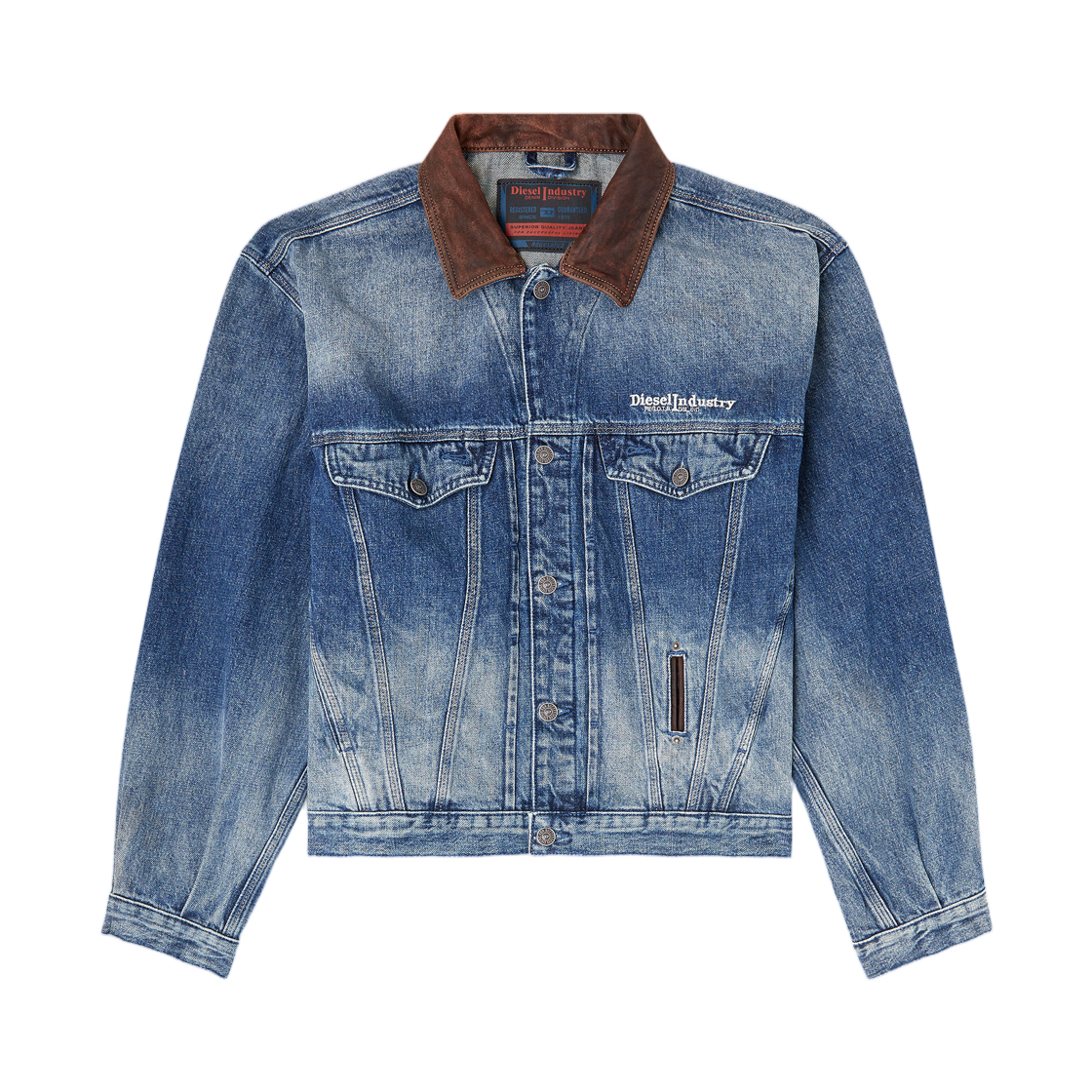 A21703007DV-01 (W) Diesel D-Denver-S1 Denim Trucker Jacket with Contrast Leather Trims Blue
