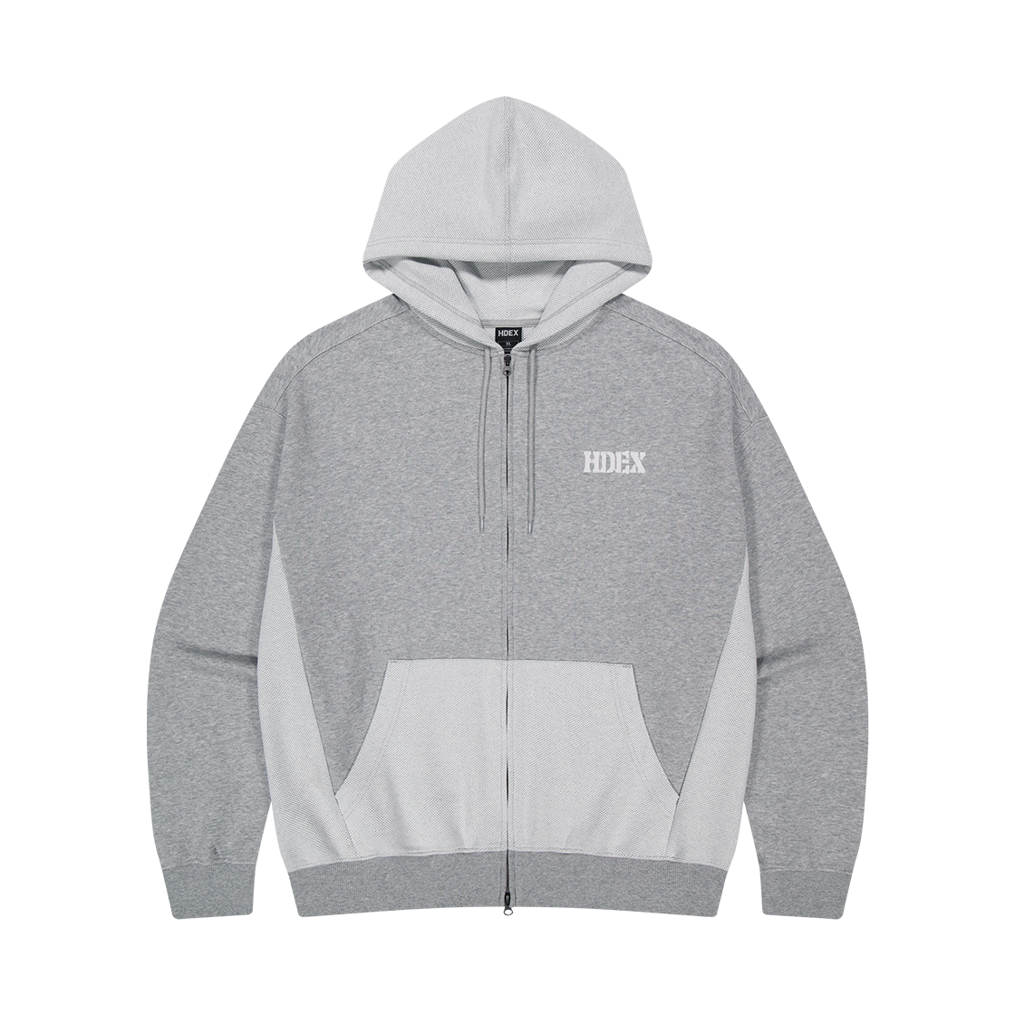 에이치덱스 코어 리버스 자이언트핏 후디 집업 멜란지 그레이(HDEX Core Reverse Giant Fit Hoodie Zip-Up Melange Gray)