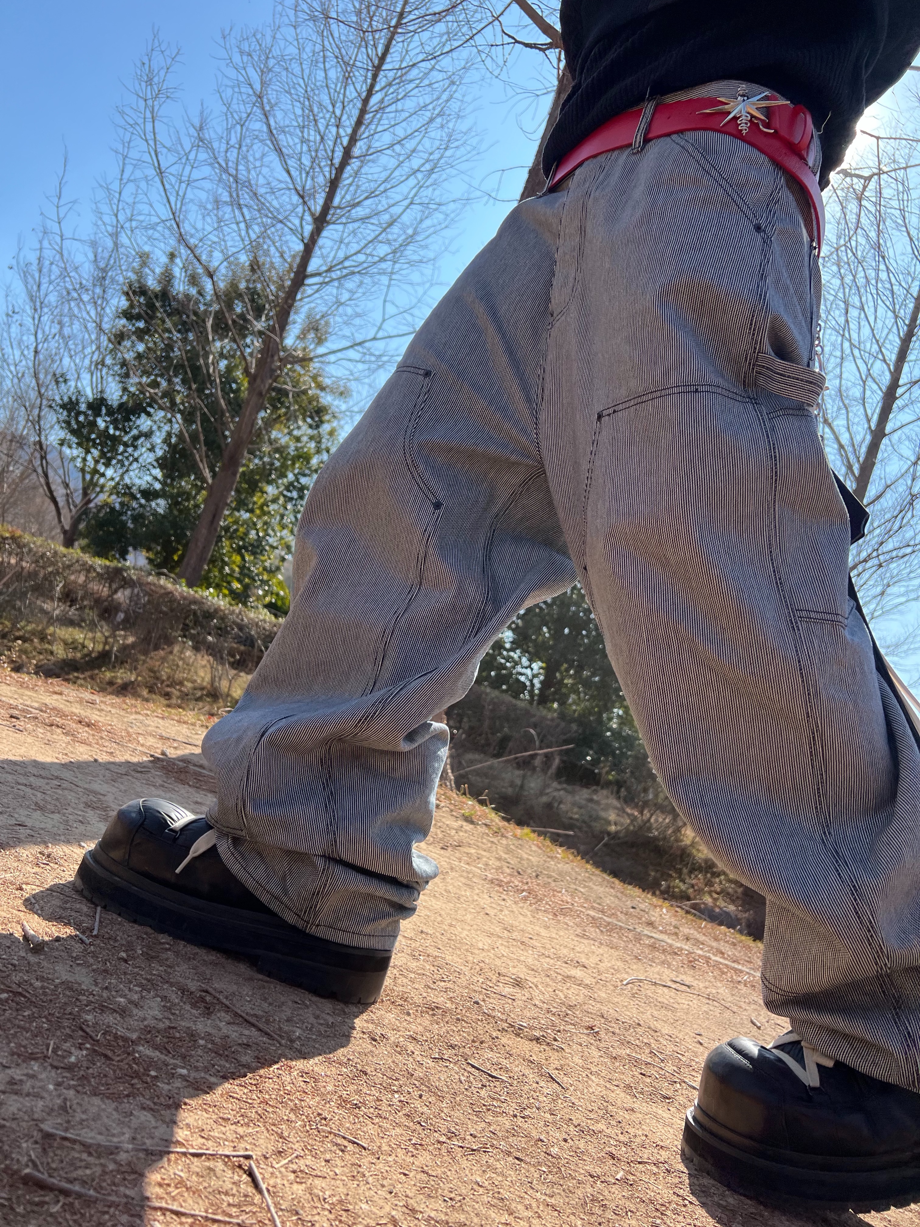 Undermycar Stripe Engineers Double Knee Work Pants Black Stripe - 24FW 착용 스타일 - 7
