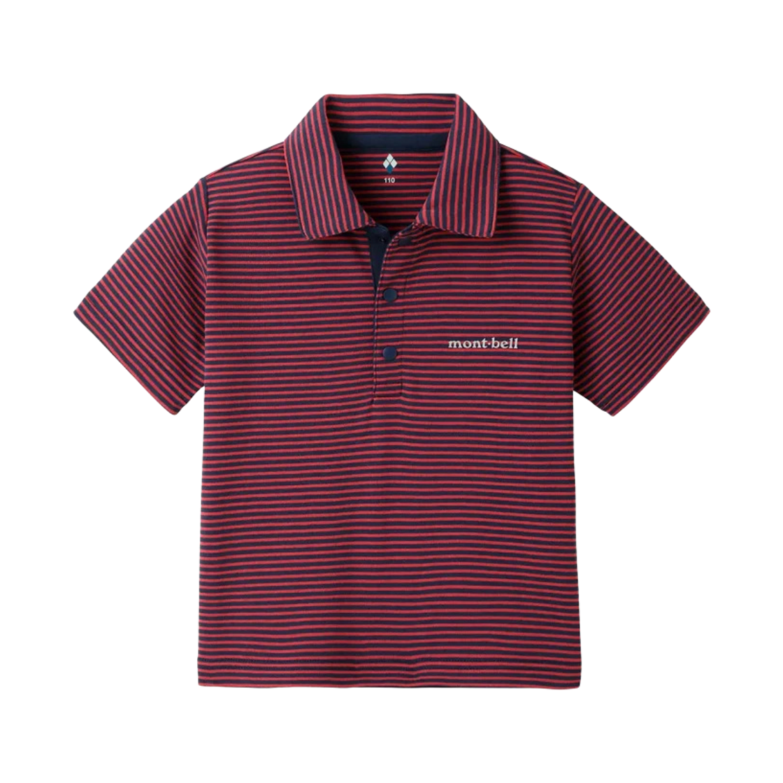 (키즈) 몽벨 위크론 스트라이프 칼라 티셔츠 카디널 레드((Kids) Montbell Wickron Striped Collar T-Shirt Cardinal Red) - 1