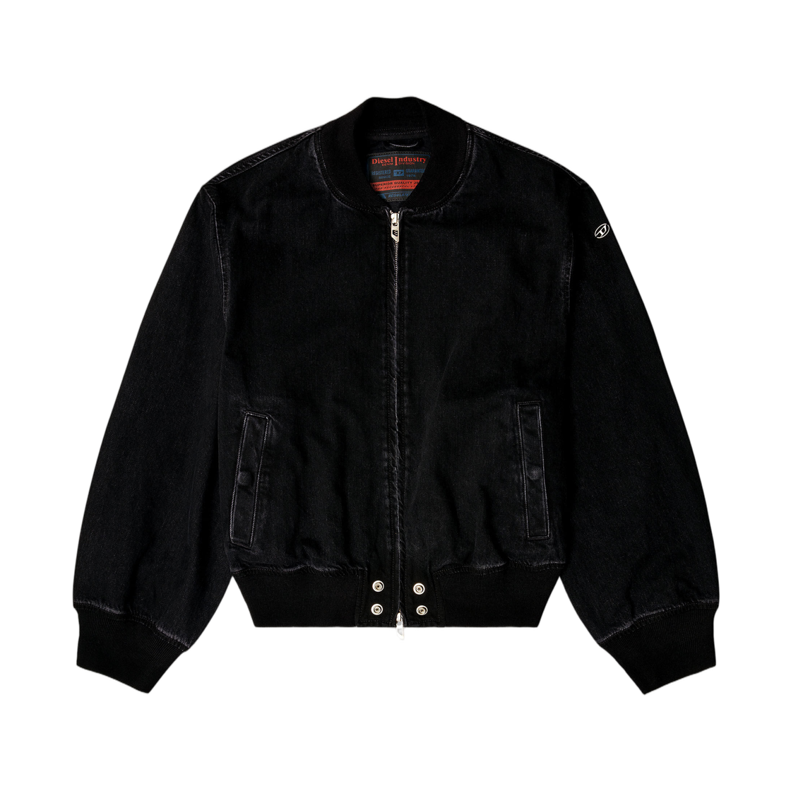 (W) 디젤 D-구즈 밤버 자켓 인 데님 블랙((W) Diesel D-Guz Bomber Jacket In Denim Black)