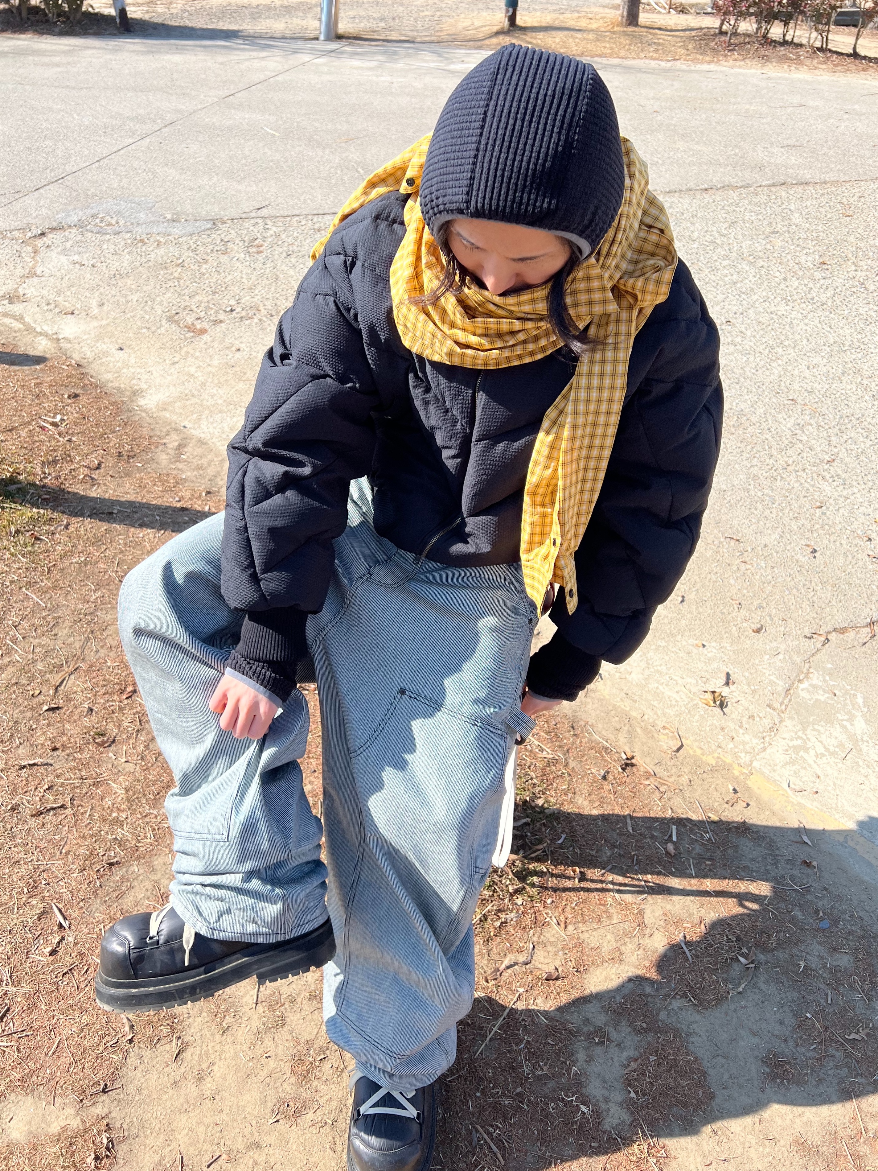 Undermycar Stripe Engineers Double Knee Work Pants Black Stripe - 24FW 착용 스타일 - 4