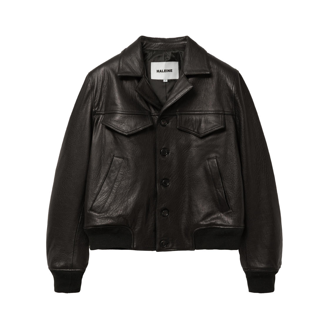 XJ108 Haleine Leather Open Collar Blouson Black (XJ108)