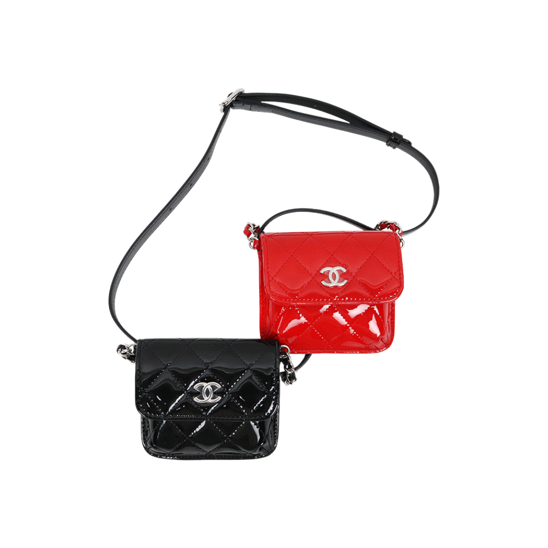 샤넬 블랙 레드 페이던트 더블 벨트백 D-A49012(Chanel Black and Red Patent Double Belt Bag D-A49012) - 1