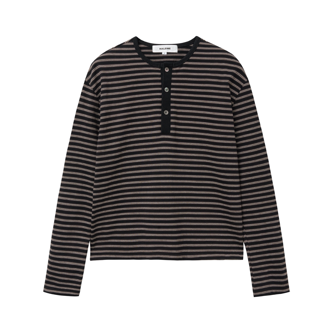 알렌느 스트라이프 크롭 핸리넥 블랙(Haleine Stripe Cropped Henley Black (XT104))