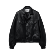 Haleine Faux Leather Open Collar Blouson Black (XJ107)