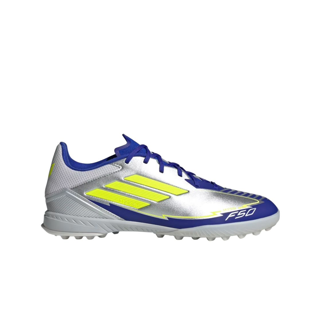아디다스 F50 리그 메시 터프 실버 메탈릭 솔라 옐로우(Adidas F50 League Messi Turf Silver Metallic Solar Yellow)