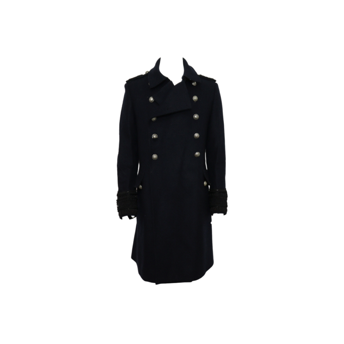 ITPEHGNTGJCJ Balmain Navy Wool Embroidered Sleeve Men's Military Coat