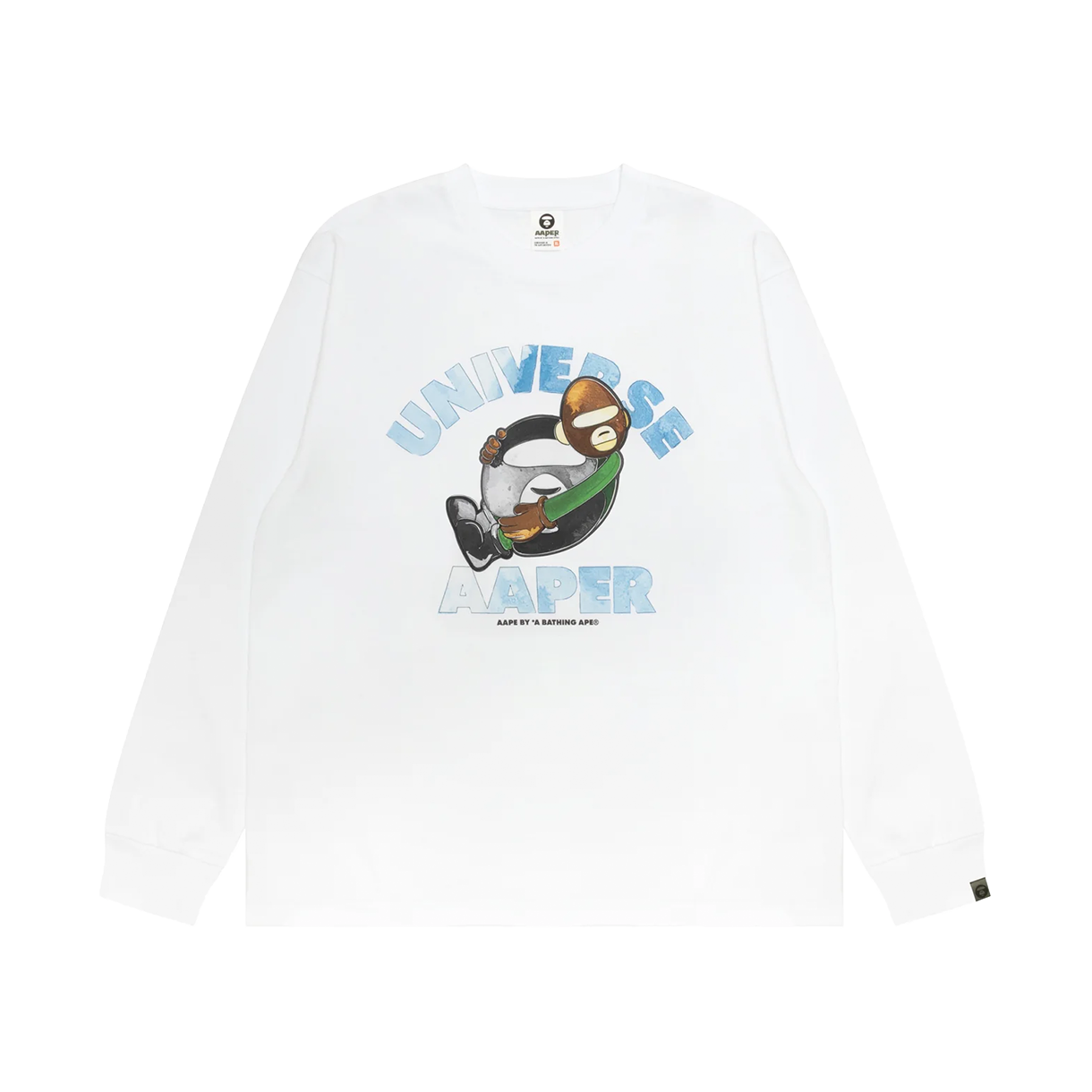 에이프 에이퍼 알파 & 플래닛 롱 슬리브 티 화이트 - 26SS(AAPE Aaper Alfa & Planet Long Sleeve Tee White - 26SS)