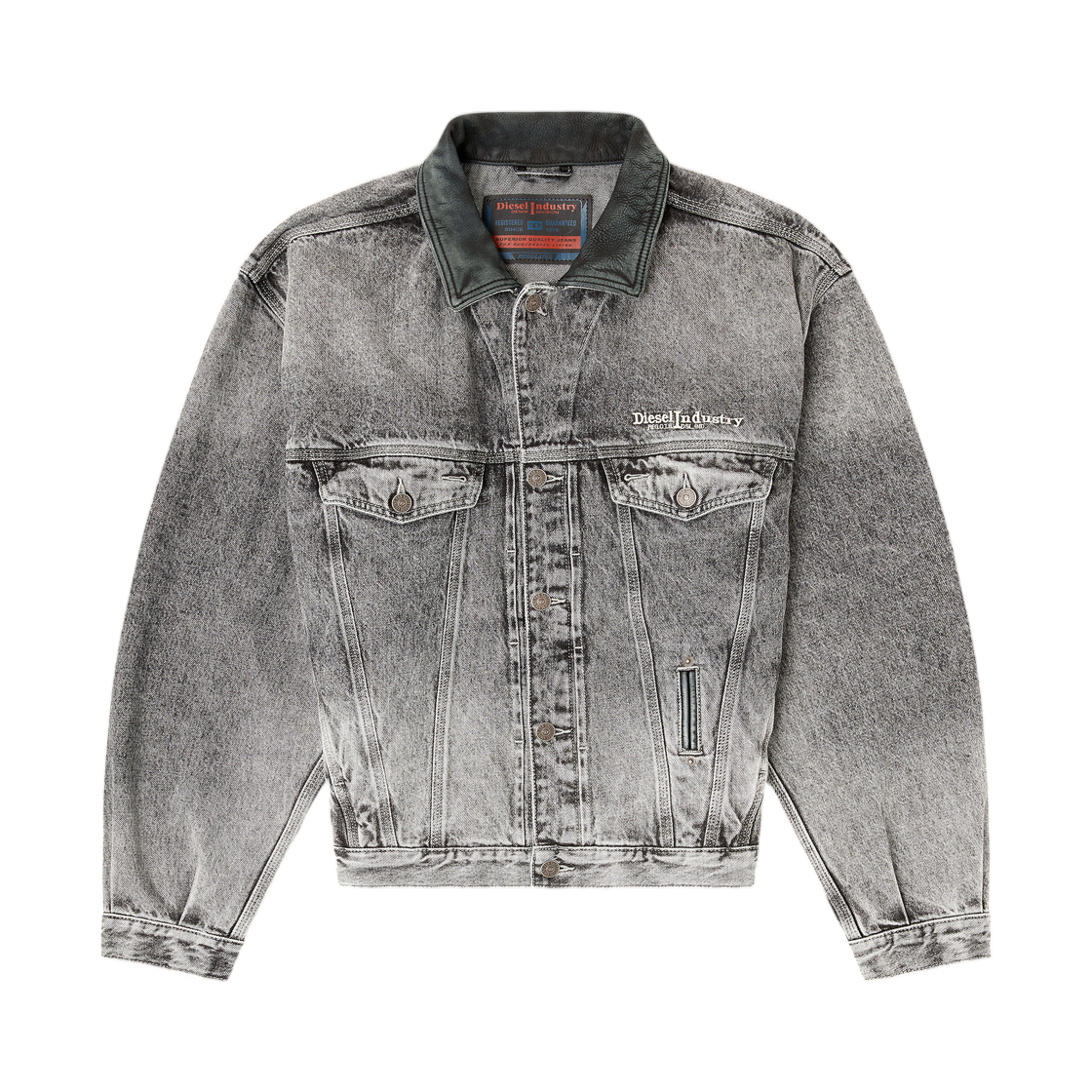A2170009P12-02 (W) Diesel D-Denver-S Denim Trucker Jacket with Tonal Leather Trims Grey