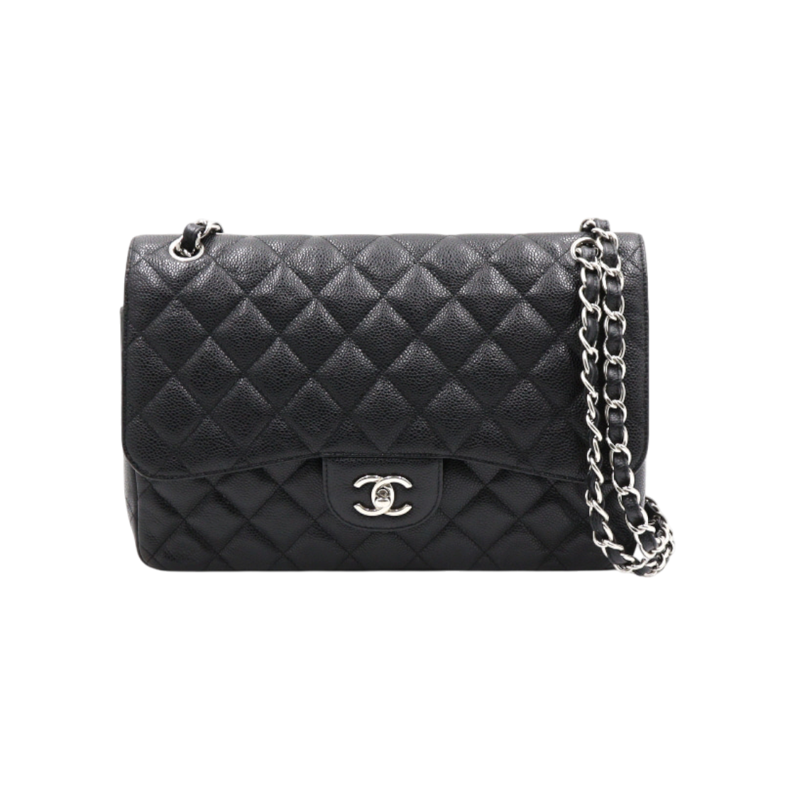 ITSOW2HUSN9S Chanel A58600 Black Caviar Classic Large Jumbo Silver Chain Shoulder Bag