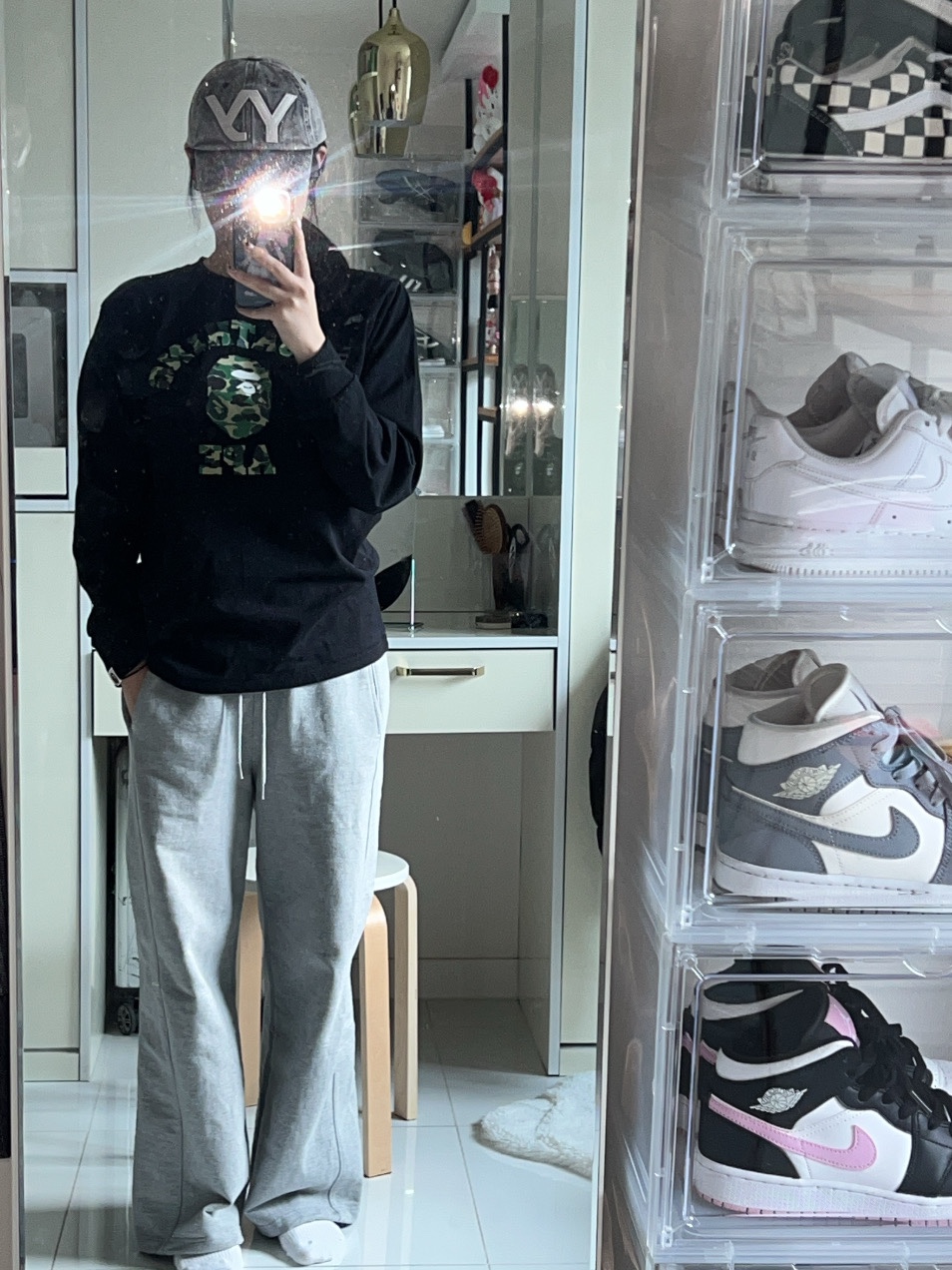 Open Yy Cotton Ball Cap Brown, BAPE ABC Camo College L/S T-Shirt Black Green 착용 스타일 - 1