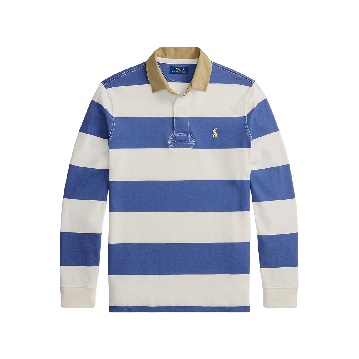 KM6ATSLRL57ML Polo Ralph Lauren Classic Fit Khaki Collar Rugby Shirt Old Royal Trophy Cream - 26SS